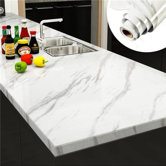 White Marble Contact Paper for Countertops Kitchen Counter Top Peel and Stick - Picture 1 of 7
